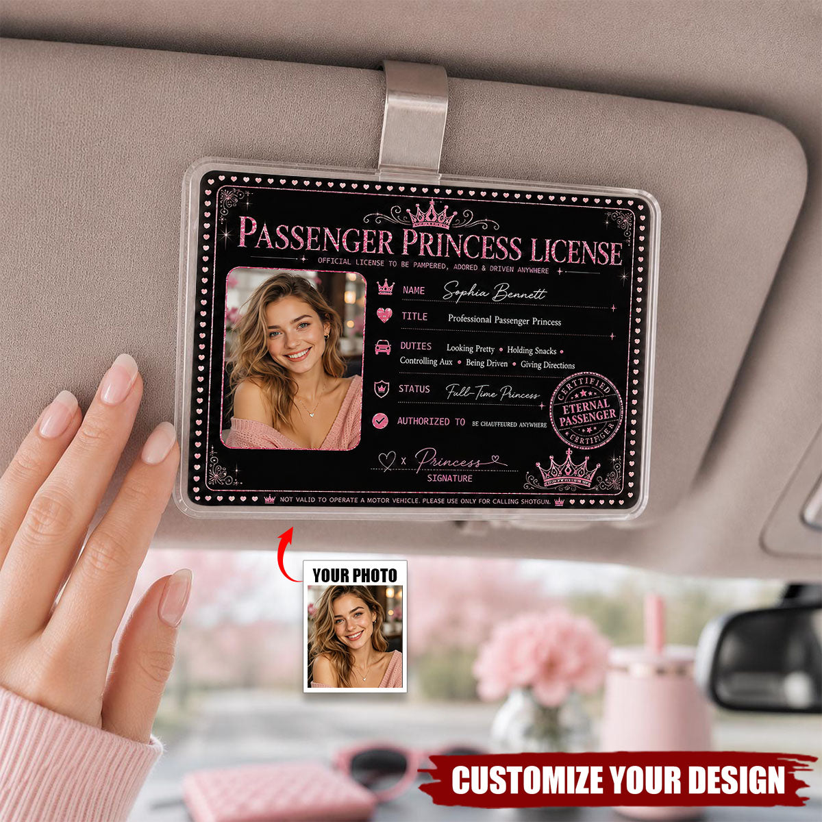 Custom Photo Funny Passenger Princess License - Personalized Acrylic Car Visor Clip