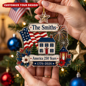 Custom Family Name Patriotic Ornament - Personalized USA 250th Anniversary Acrylic Ornament
