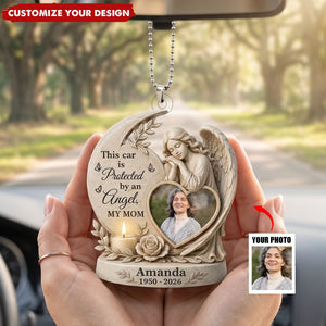 Custom Photo Guardian Angel Memorial Car Hanging - Personalized Acrylic Ornament, Loss of Mom Gift