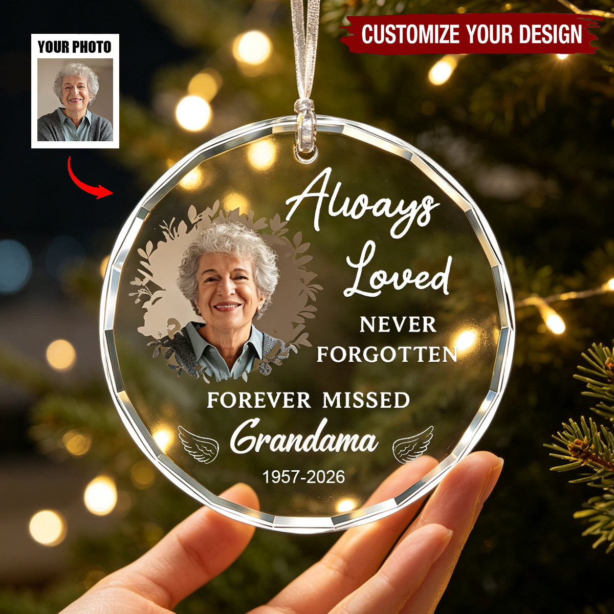 Custom Photo Glass Keepsake In Memory of Father & Mother - Personalized Memorial Ornaments