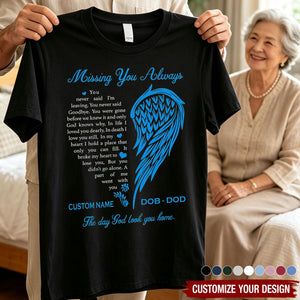 Missing You Always Custom Name Date Angel Wing Tee - Personalized Memorial T-Shirt