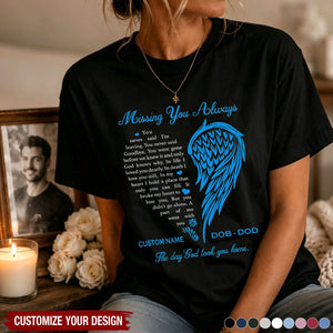 Missing You Always Custom Name Date Angel Wing Tee - Personalized Memorial T-Shirt