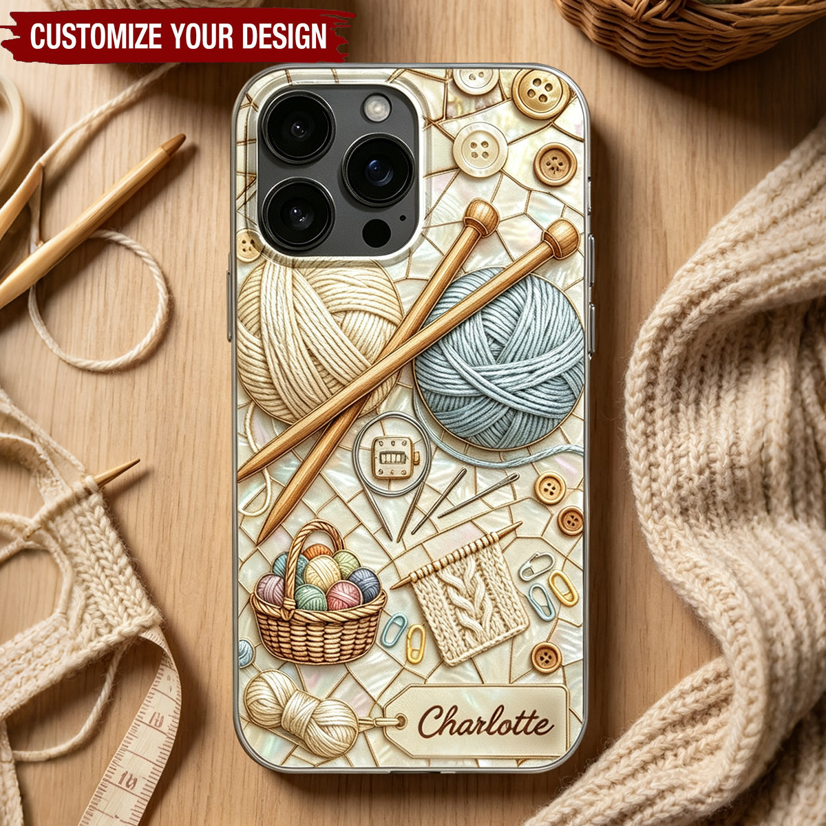 Soft Crochet Knit Phone Case with Custom Name, Gift for Knitting Enthusiasts - Personalized Knit Pattern Phone Case