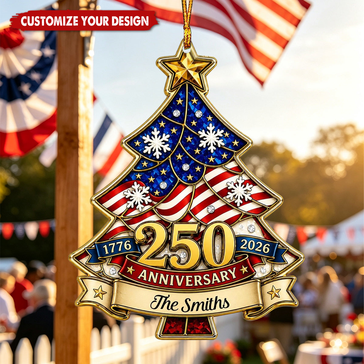 Custom Family Patriotic Christmas Ornament US 250th Since 1776 Made in USA - Personalized Acrylic Ornament