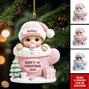 Newborn Baby Mittens First Christmas Gift Cute Toddler Xmas Keepsake - Personalized Acrylic Ornament