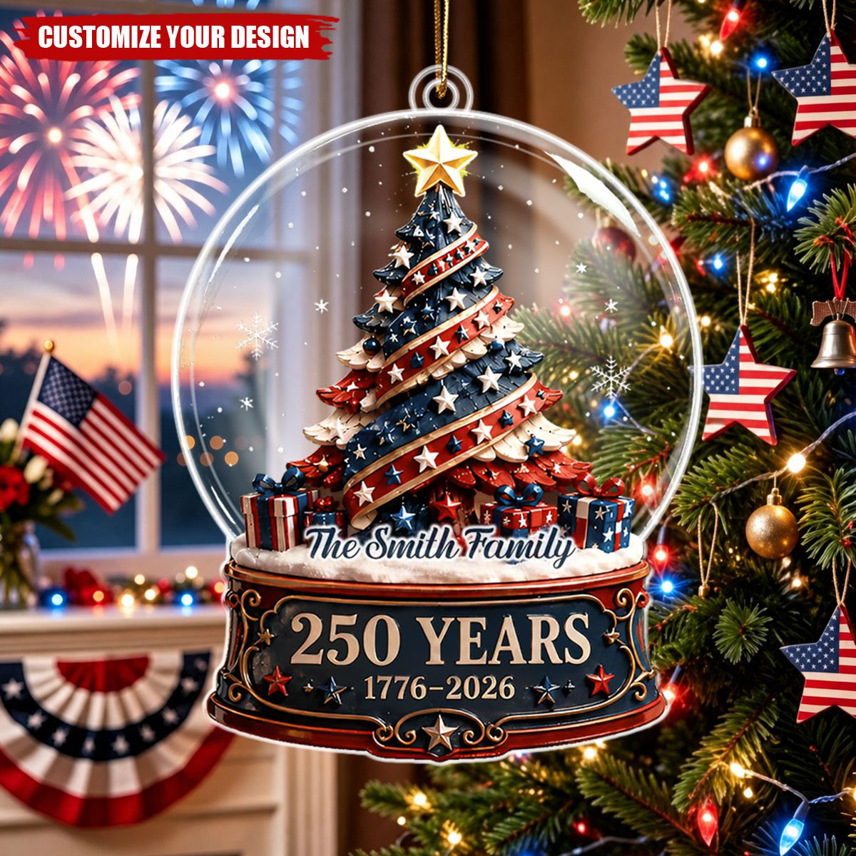 Personalized America 250 Years Acrylic Ornament, Patriotic Christmas Keepsake Ornament