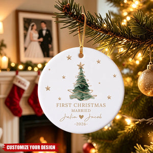 Custom Date First Christmas Married Keepsake - Personalized Ceramic Ornament
