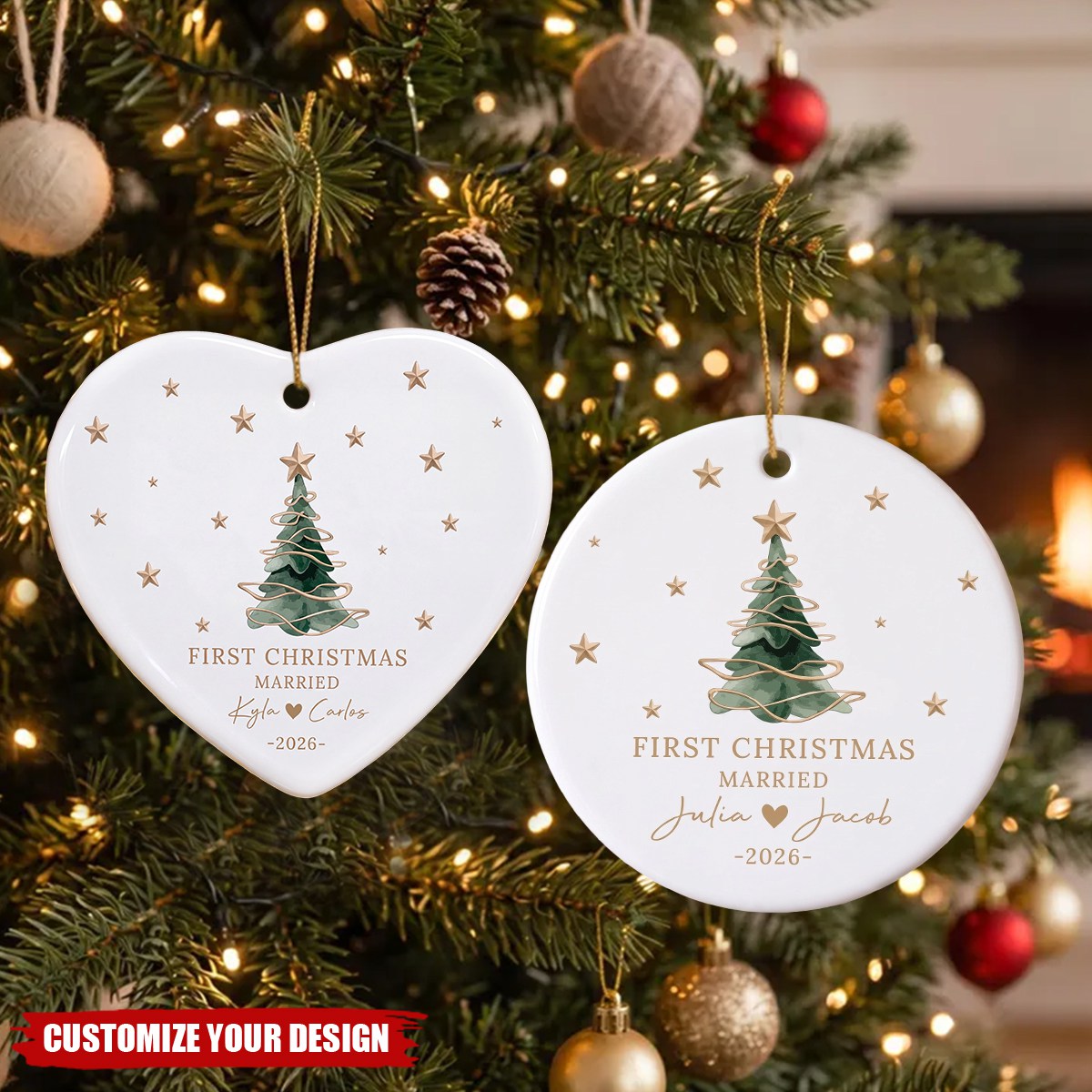 Custom Date First Christmas Married Keepsake - Personalized Ceramic Ornament