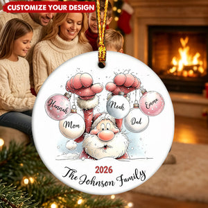 Santa Custom Family Name - Personalized Ceramic Christmas Ornament