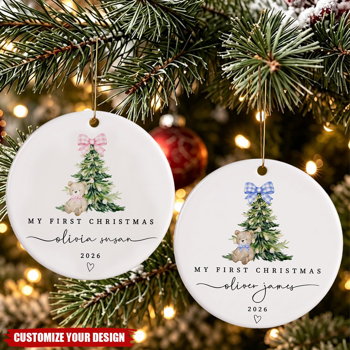 Personalized Baby First Christmas Ceramic Ornament, Custom Name Keepsake