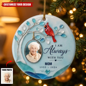 Personalized Cardinal Memorial Ceramic Ornament, Custom Photo Sympathy Keepsake Gift