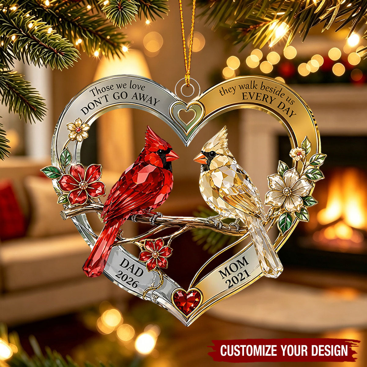 Personalized Memorial Cardinal Christmas Ornament, In Memory of Mom & Dad