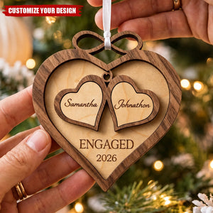 Personalized Engagement Wooden Ornament, Infinity Heart Couple Names First Christmas Gift