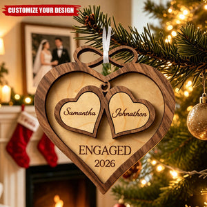 Personalized Engagement Wooden Ornament, Infinity Heart Couple Names First Christmas Gift
