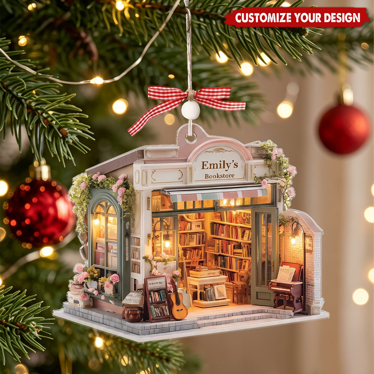 Personalized Bookstore Christmas Acrylic Ornament, Unique Gift for Book Lovers
