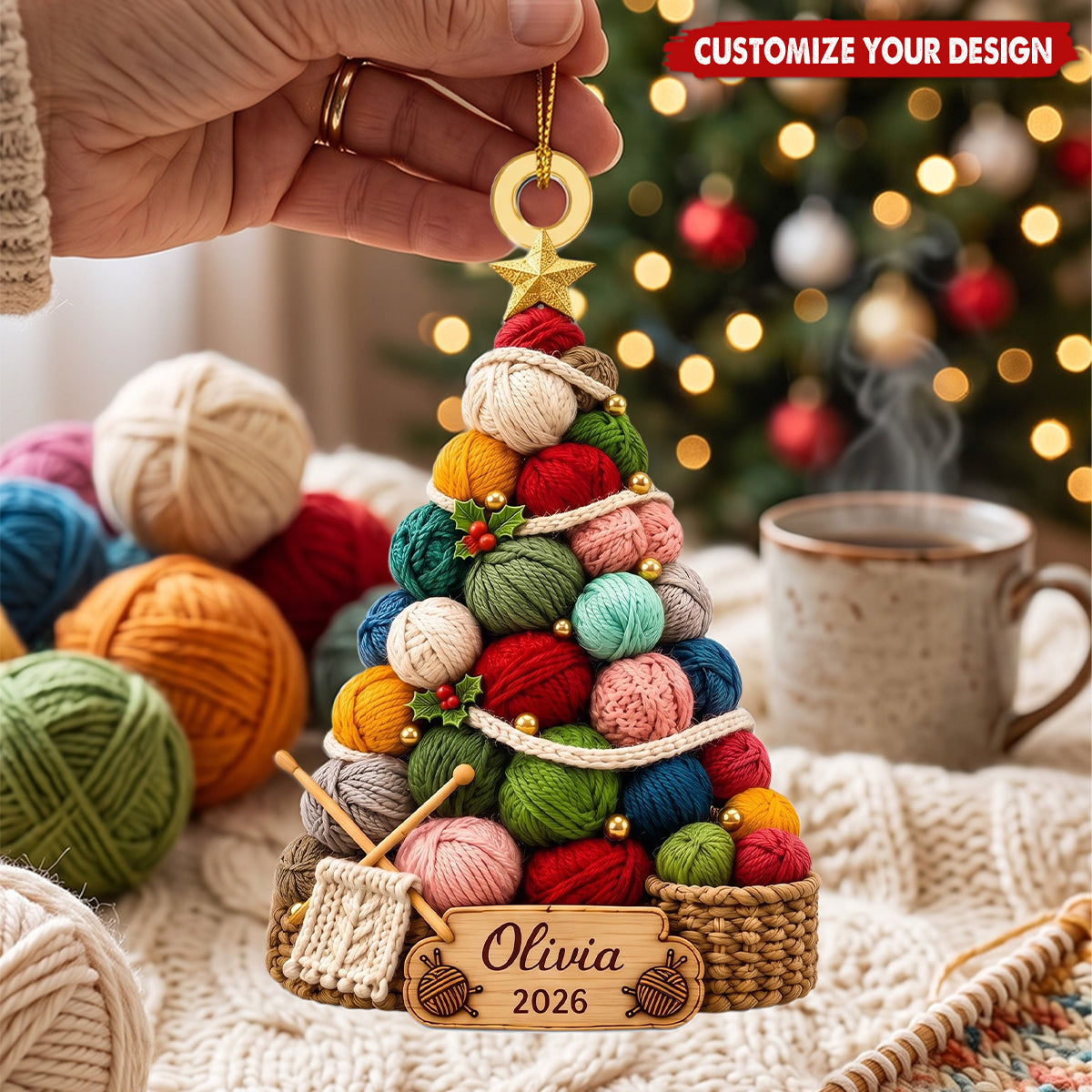Personalized Knit Christmas Acrylic Ornaments, Gifts for Mom Grandma & Yarn Lovers