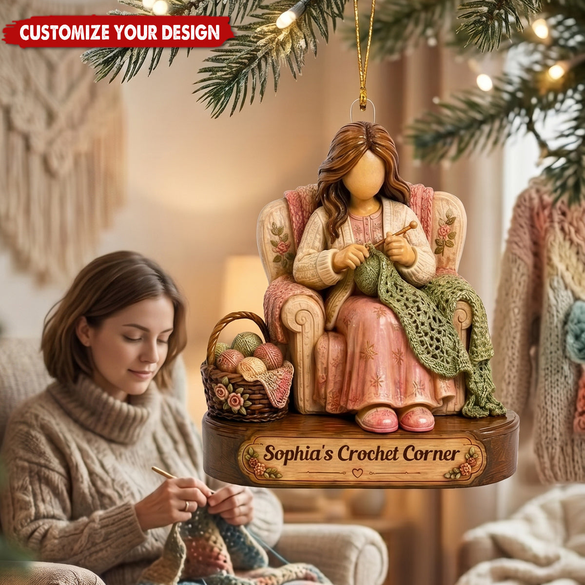 Personalized Crochet‑Themed Wooden Ornaments for Yarn Lovers
