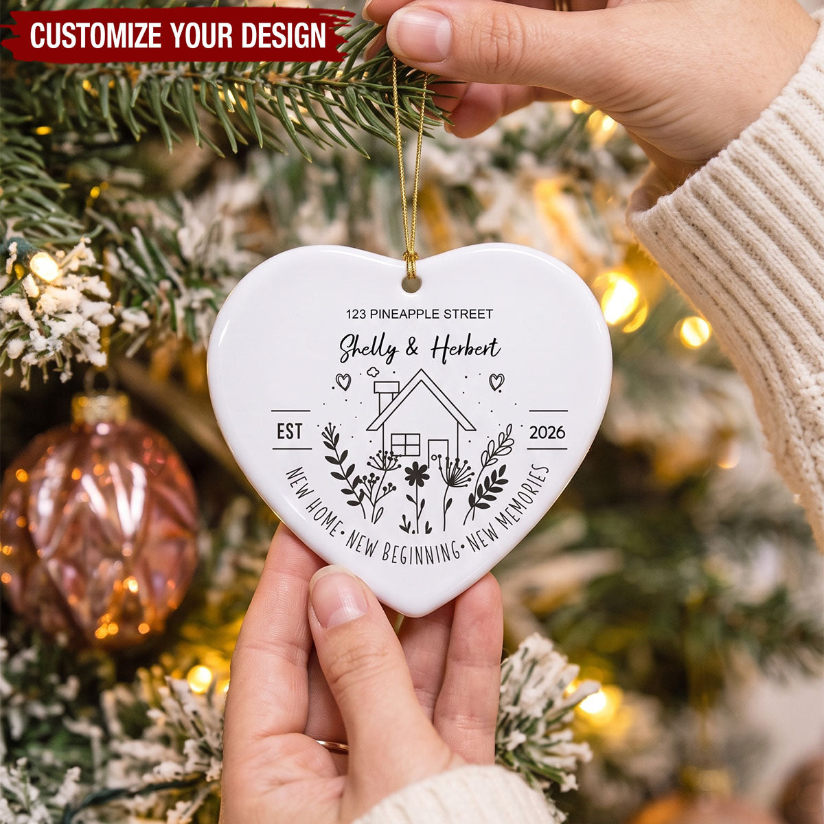Personalized New Home Ceramic Ornament, Custom Name & Address Housewarming First Christmas Keepsake