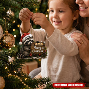 Personalized Raccoon Christmas Acrylic Ornament, Cute Holiday Tree Hanging Keepsake