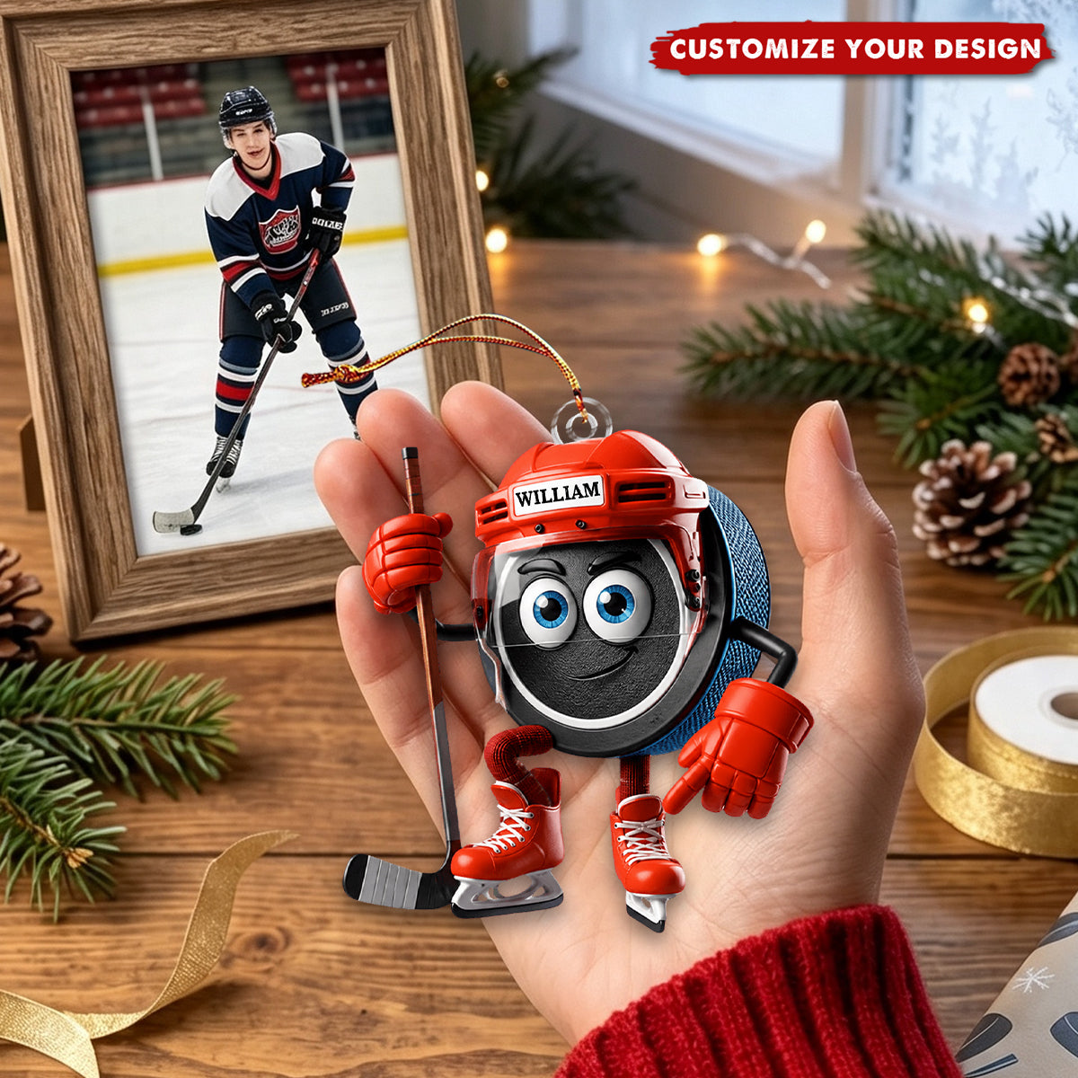 Personalized Ice Hockey Acrylic Ornament, Custom Name Christmas Gift for Hockey Players