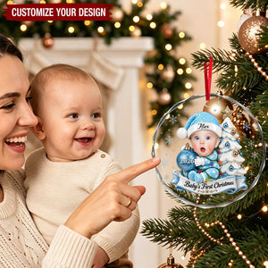 Personalized Baby's First Christmas Glass Ornament, Custom Photo 2026 Souvenir for Newborn