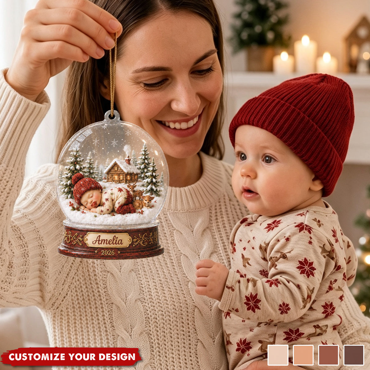 Personalized Snow Globe‑Shaped Acrylic Ornaments, Custom Baby Keepsake First Holiday Christmas Tree Decor