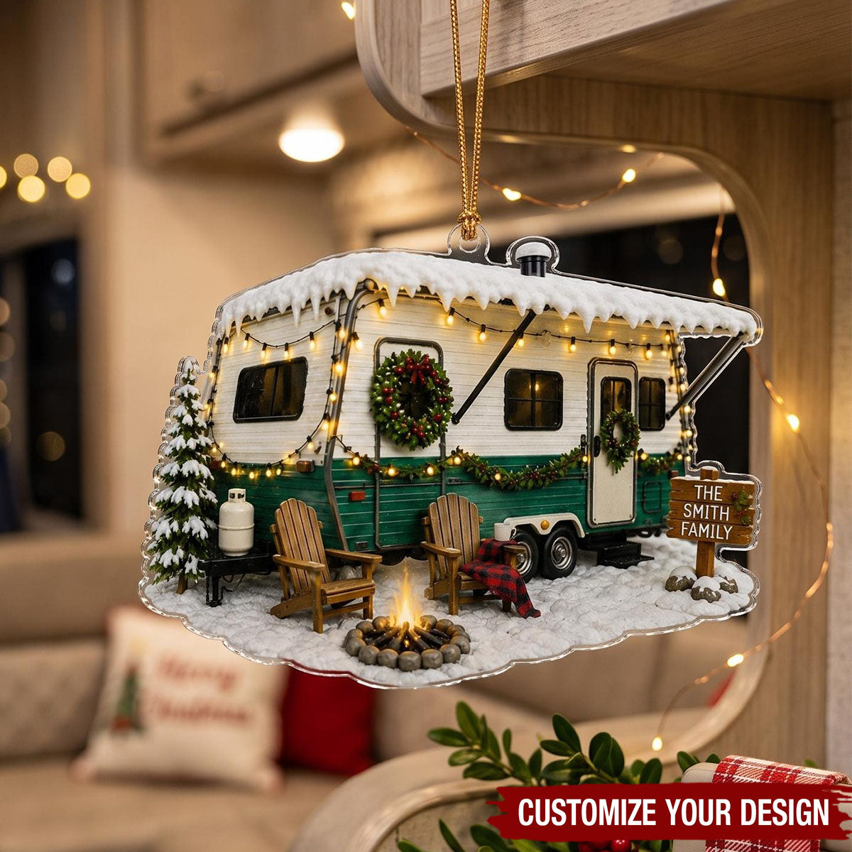 Personalized Camping Trailer Acrylic Ornament, Custom Christmas RV Family Gift