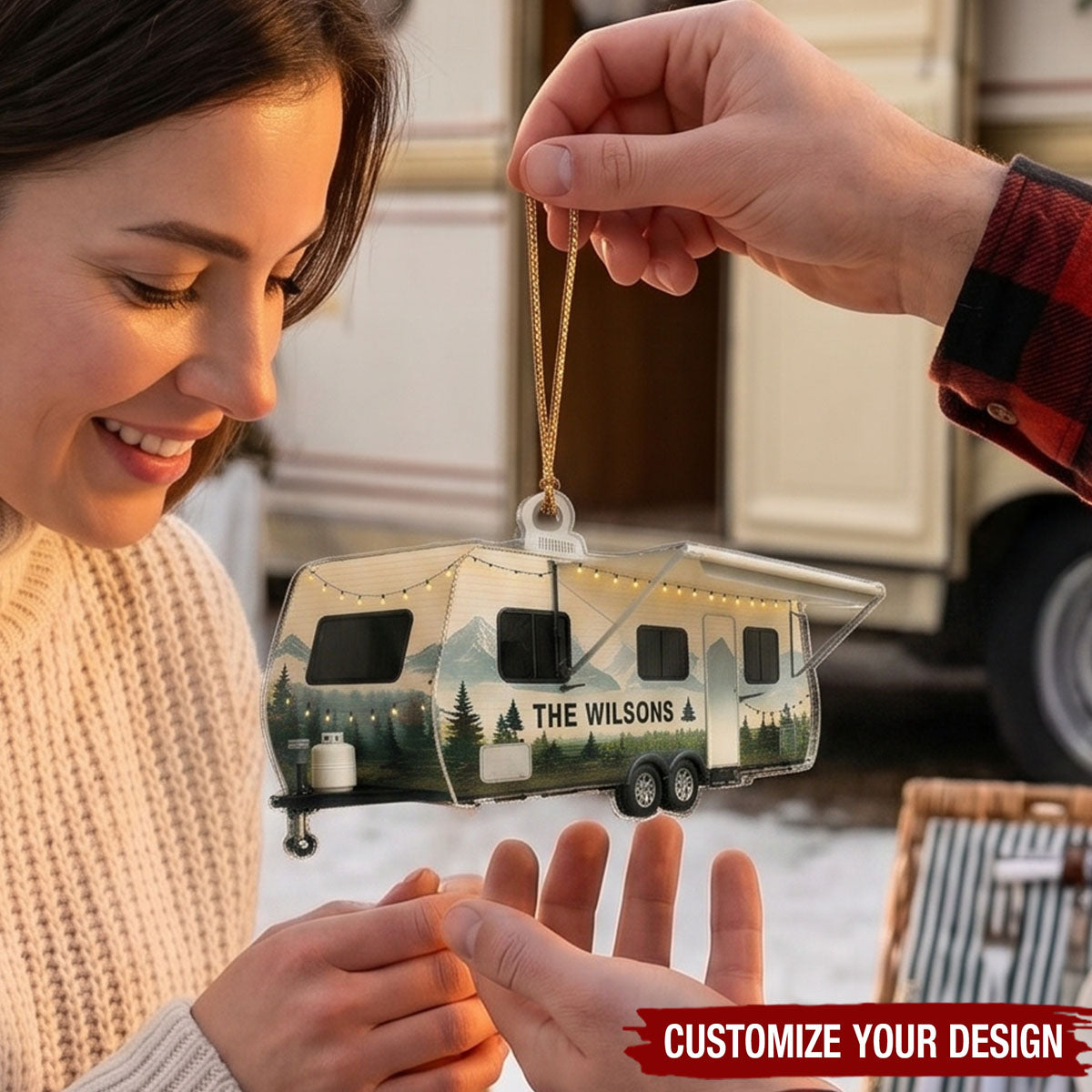 Personalized Camping Trailer Acrylic Ornament, Custom Christmas RV Family Gift