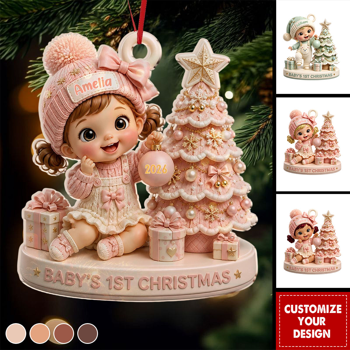 Personalized Baby's First Christmas Acrylic Ornament - Custom Baby Name Holiday Souvenir