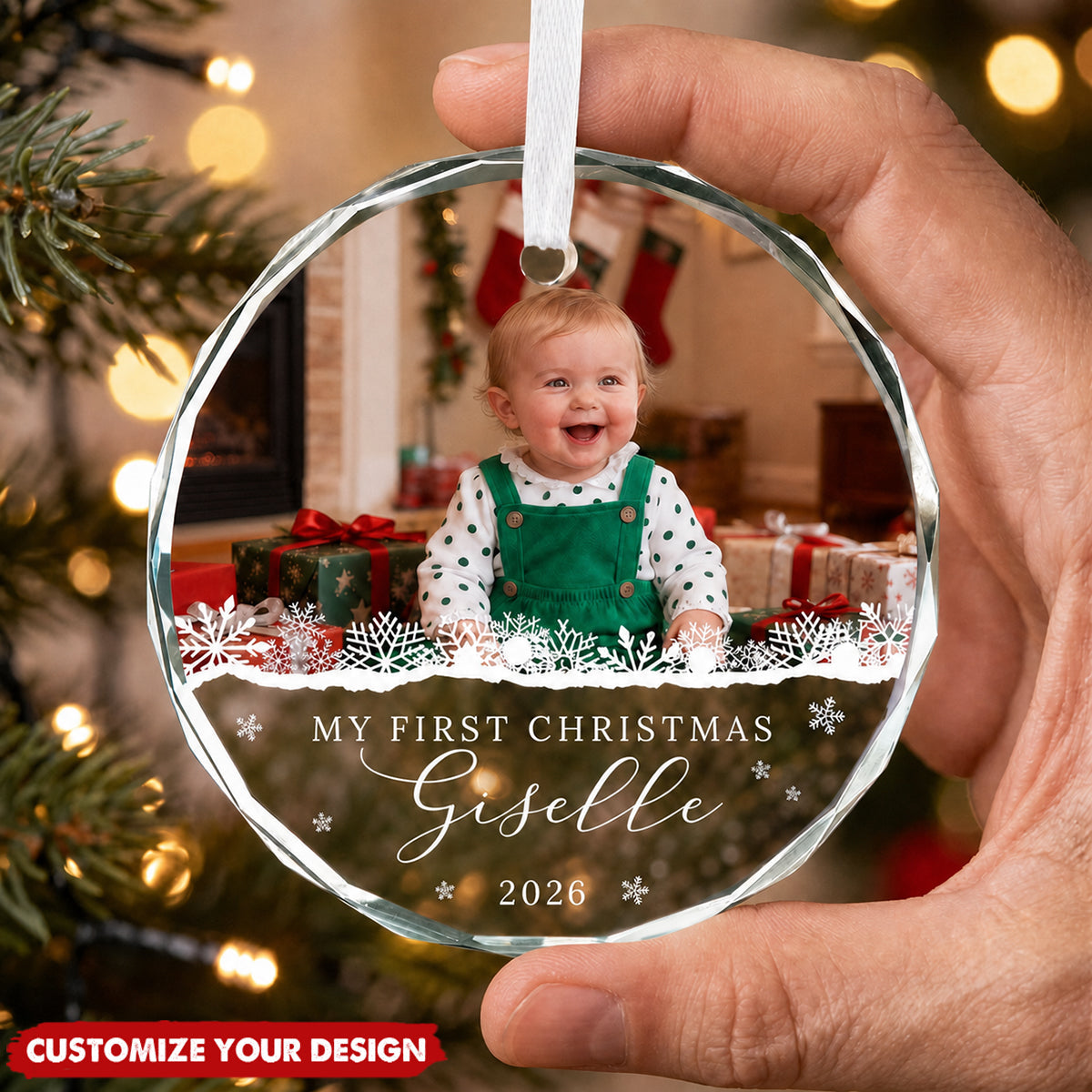 Personalized Baby First Christmas Glass Ornament, Custom Baby Photo Keepsake
