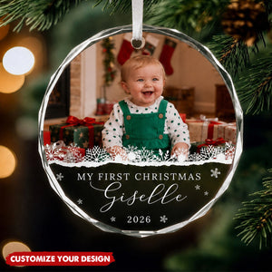 Personalized Baby First Christmas Glass Ornament, Custom Baby Photo Keepsake