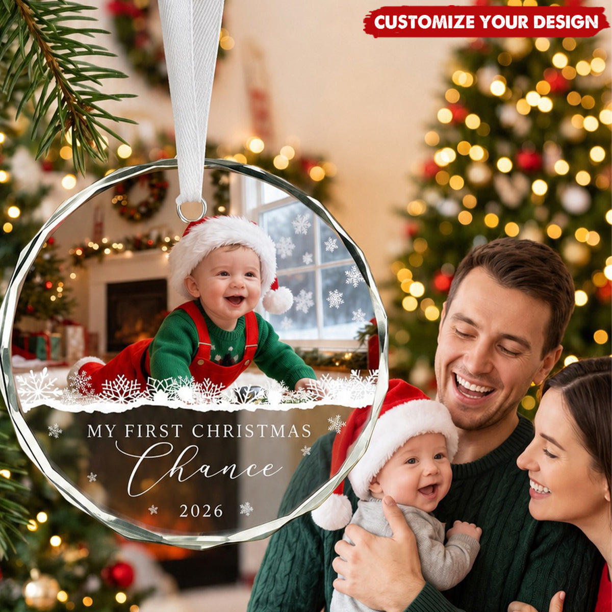 Personalized Baby First Christmas Glass Ornament, Custom Baby Photo Keepsake
