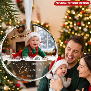 Personalized Baby First Christmas Glass Ornament, Custom Baby Photo Keepsake
