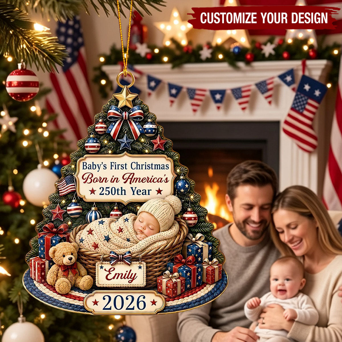 Personalized Baby's First Christmas Acrylic Ornament, American 250th Keepsake