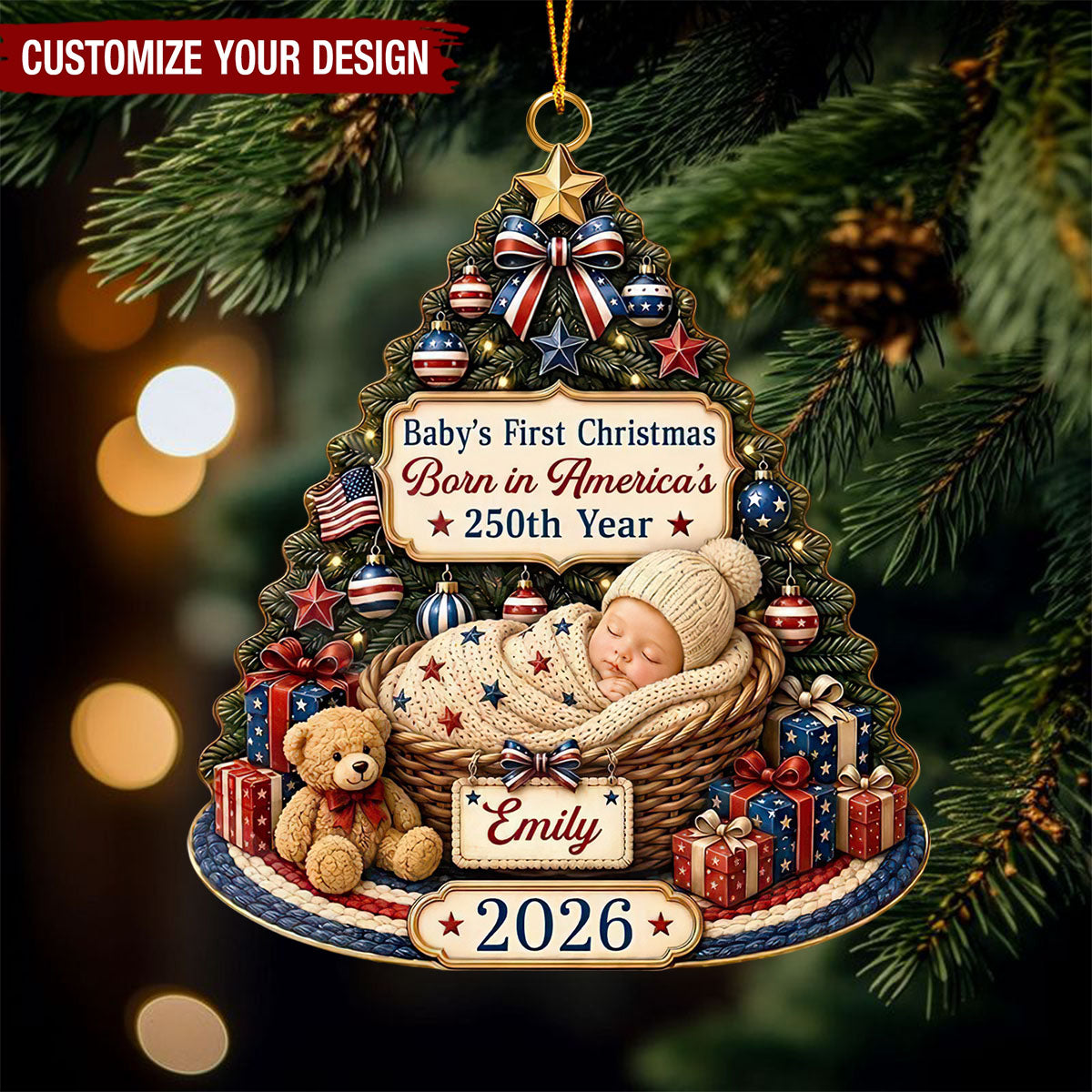 Personalized Baby's First Christmas Acrylic Ornament, American 250th Keepsake