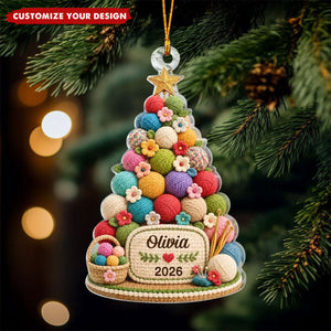 Personalized Acrylic Christmas Tree Ornament, Custom Knit Decoration for Knitters