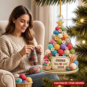 Personalized Acrylic Christmas Tree Ornament, Custom Knit Decoration for Knitters