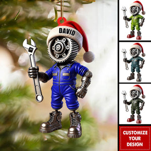 Personalized Mechanic Santa Hat Acrylic Ornament, Gift for Repair Enthusiasts