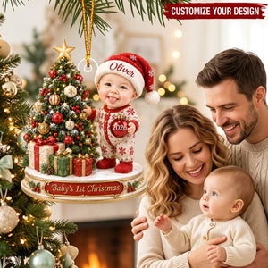 Personalized Baby First Christmas Photo Acrylic Ornament, Custom Newborn Holiday Memory Gift