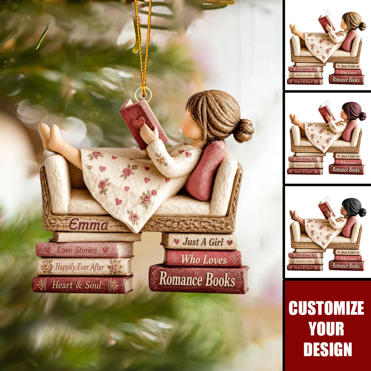 Personalized Acrylic Christmas Ornament, Romance Book Lover Custom Name Gift for Readers