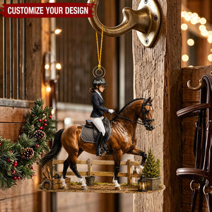 Personalized Equestrian Girl Acrylic Christmas Ornament, Custom Horse Rider Xmas Tree Keepsake Gift
