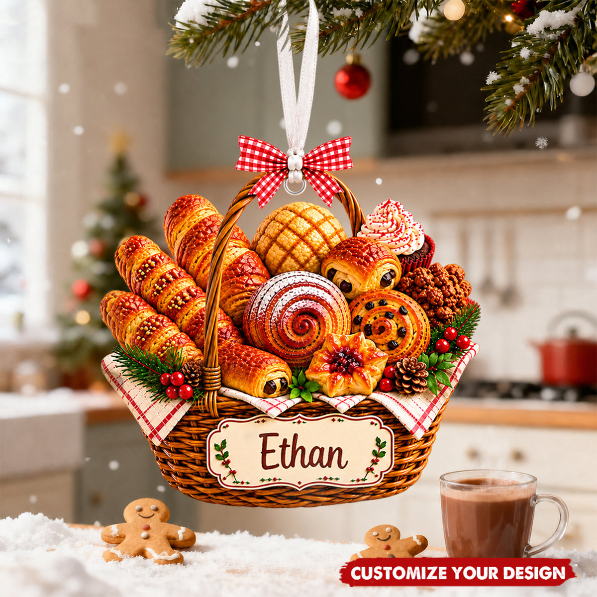 Personalized Bread Basket Acrylic Christmas Ornament, Custom Name Baker Keepsake