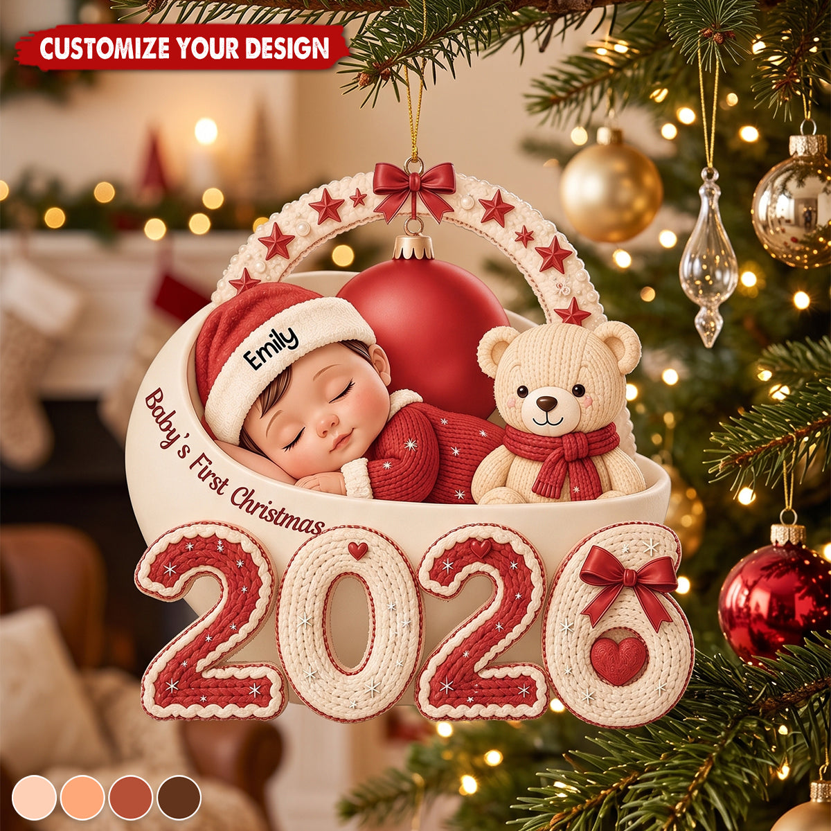 Custom Name 2026 Baby First Christmas Acrylic Ornament, Newborn Keepsake Xmas Gift