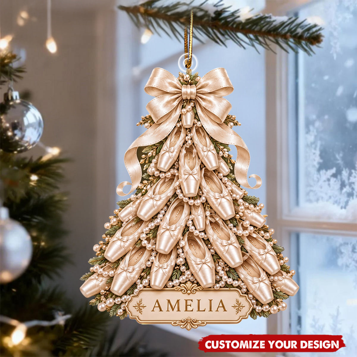 Personalized Ballet Pointe Shoe Acrylic Ornament, Custom Christmas Tree Decor for Ballet Lovers