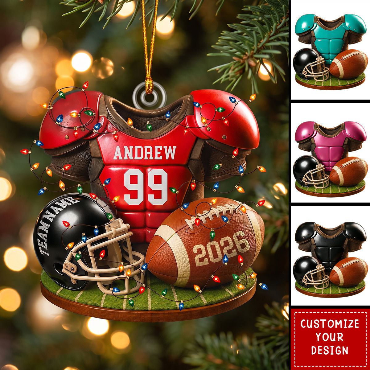 Personalized 2026 Football Acrylic Ornament, Custom Jersey & Helmet Keepsake