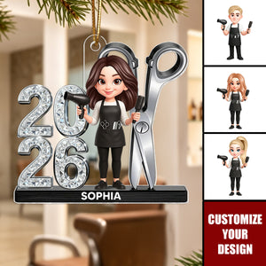 Personalized Hairdresser Acrylic Christmas Ornament ‑ Custom Gift for Hair Stylist