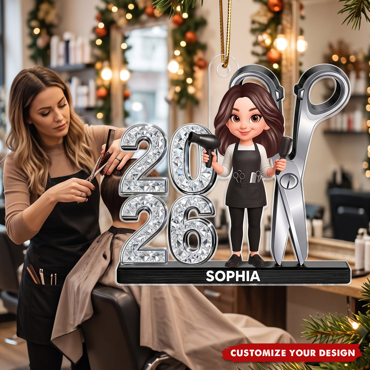 Personalized Hairdresser Acrylic Christmas Ornament ‑ Custom Gift for Hair Stylist