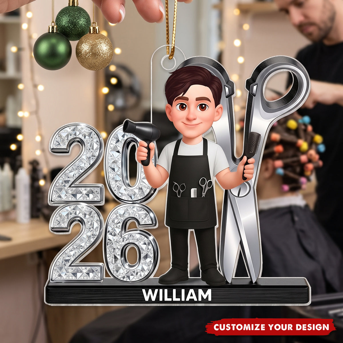 Personalized Hairdresser Acrylic Christmas Ornament ‑ Custom Gift for Hair Stylist