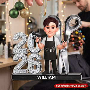Personalized Hairdresser Acrylic Christmas Ornament ‑ Custom Gift for Hair Stylist