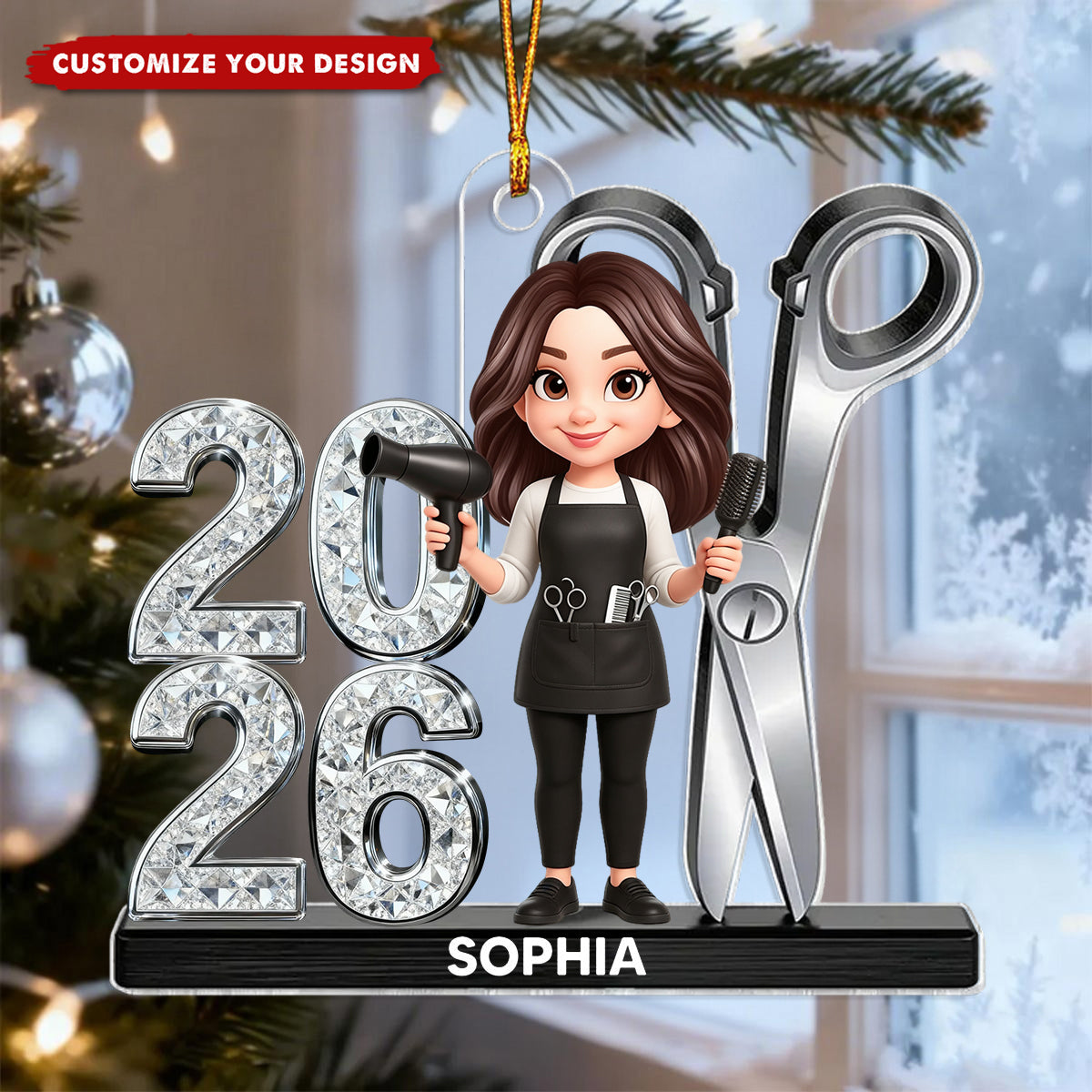 Personalized Hairdresser Acrylic Christmas Ornament ‑ Custom Gift for Hair Stylist